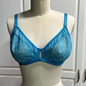 True And Co Blue Sheer Lace Underwire  Bra 36D